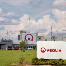 A rainbow is seen over the Veolia Gum Springs facility