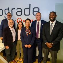 Left to right: New Orleans City Councilmember Oliver Thomas, Sewerage and Water Board of New Orleans Executive Director Ghassan Korban, Veolia North America Municipal Water CEO Karine Rougé, New Orleans Mayor LaToya Cantrell, Veolia North America CEO Frédéric Van Heems, and New Orleans City Councilmember Freddie King visit the new Hubgrade center at New Orleans’ East Bank wastewater treatment plant, the first Hubgrade installation in America to provide digital solutions for wastewater treatment.